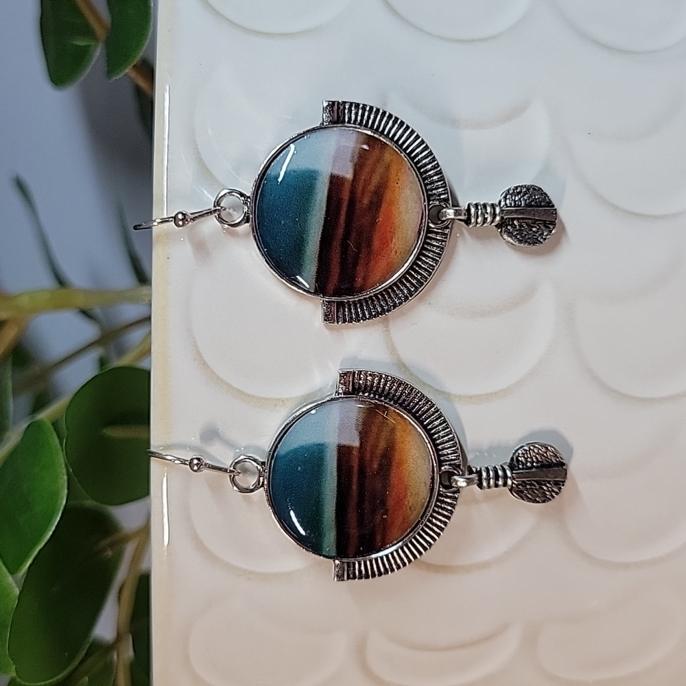 🔥LAST ONE🔥Lunar Moonscape Agate Style Drop Earrings - Picture 2 of 4